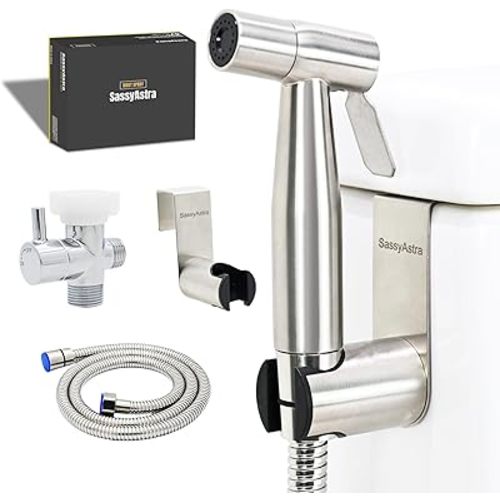 Handheld Toilet Bidet Sprayer — Adjustable Water Pressure, with Hose, Feminine & Pet Wash Kit, Bathroom Hygiene Attachment for Cloth Diaper Cleaning (Easy to Install, Stainless Steel)