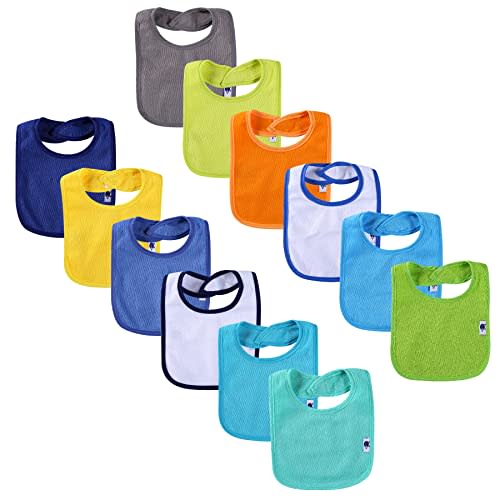 Nvatorfox 12 Pack Terry Drool Cotton Bibs, Unisex Baby Bibs with Fiber Filling Waterproof for Feeding, Teething, Drooling