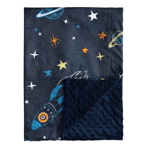 david's kids Micro Fleece Minky Baby Blanket for Boys with Double Layer and Soothing Raised Dots, Breathable and Soft Lightweight Receiving Blanket for Newborns, 30x40 Inches, Space