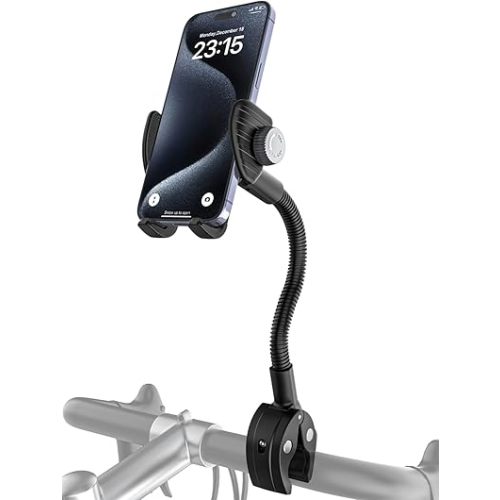 Gooseneck Phone Holder for Wheelchair, Bike, Spin Bike, Stroller, Boat, Mic Stand, Scooter, Treadmill, Handlebar Cell Phone Clamp for iPhone 16/15/14/13 Pro Max, Galaxy, All 4-7" Smartphones