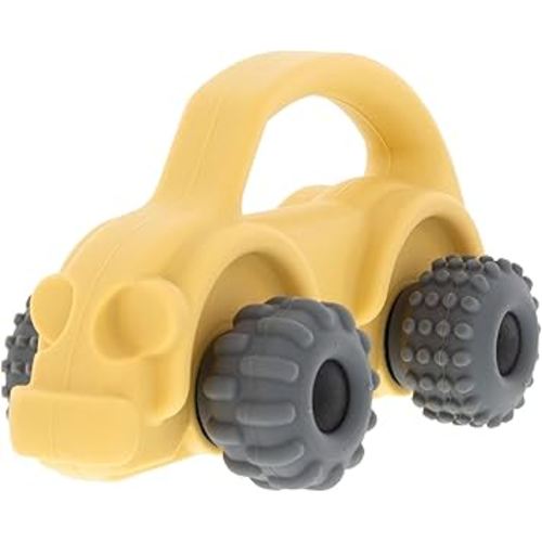 Nuby Silicone Teether Toy for Babies – Textured Teething Car with Moving Wheels, Easy to Hold, Soothes Sore Gums, Encourages Tactile Development & Hand-Eye Coordination, Yellow Bug Car