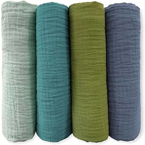 SwaddleDesigns Cotton Muslin Swaddle Blankets for Baby Boy & Baby Girl, Set of 4, Neutral Receiving Blankets for Newborn, Baby Registry & Gift, 46x46 inches, Cascadia