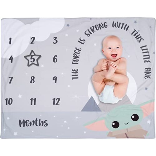 Lambs & Ivy Star Wars The Child/Grogu/Baby Yoda Fleece Milestone Blanket w/Star