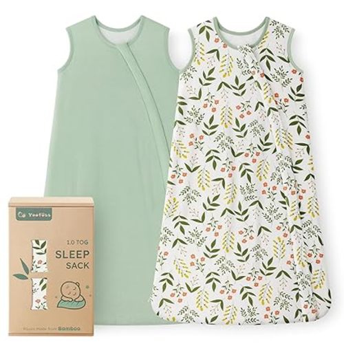 Yoofoss Rayon Made from Bamboo Baby Sleep Sack 0-6 Months TOG 0.5 Baby Wearable Blanket, Super Soft Infant Toddler Sleeping Sack 2-Way Zipper, Green&Flower