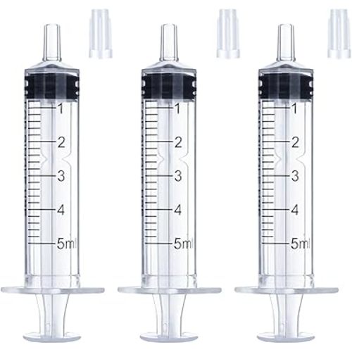 5ml Syringe for Liquid, Oral, Scientific Labs, Measurement, Dispensing, with Cap- 3 Pack 5ml Syringes