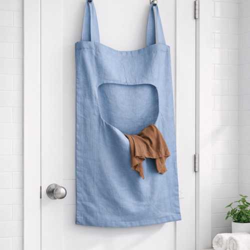 Over-the-Door Linen Laundry Hamper Bag - Hanging Clothes Storage Organizer for Small Spaces, Minimalist Bathroom or Dorm Solution