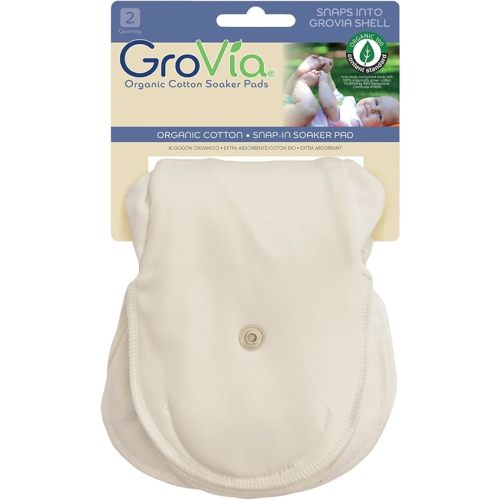 GroVia 100% Certified Organic Cotton Reusable Soaker Pad for Baby Cloth Diapering Hybrid Diaper Shell (2 Count)