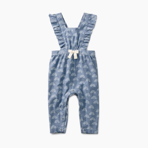 Tea Collection Ruffle Cross-Back Baby Romper - Simple Rainbow Chambray, 0-3M