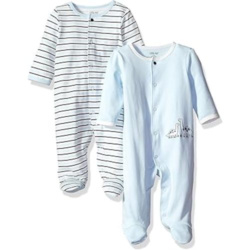 Little Me Clothes for Baby Boys' and Girls' 100% Cotton Scratch-Free Tag Footed 2-Pack Rompers Sleeper, Preemie to 9 Months