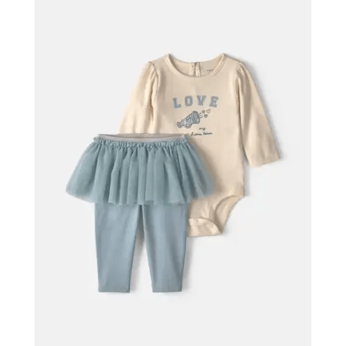 Baby Girl 2-Piece 'Love My Home Team' Long-Sleeve Bodysuit & Tulle Pant Set - Blue | Carter's