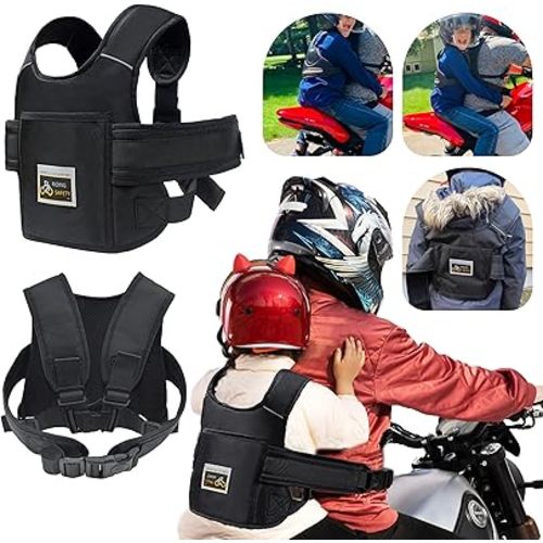 Child Motorcycle Safety Harness Reflective Strip, Reflective Child Motorcycle Harness Adjustable, Safety Harness For Kids & Toddlers Aged 3-12 Years - Black