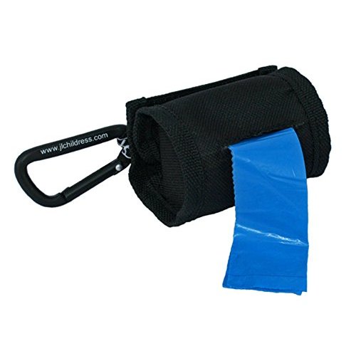 J.L. Childress Bag 'N Bags, Portable Fabric Duffel Dispenser and Waste Bag Refill, Easily Hooks to Stroller or Diaper Bag, Includes 30 Disposable Bags, Black