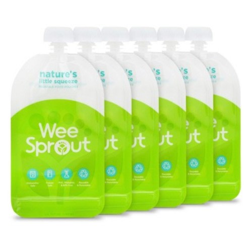 WeeSprout Double Zipper Reusable Food Pouches, 6-Pack - Green, 5 Fl Oz