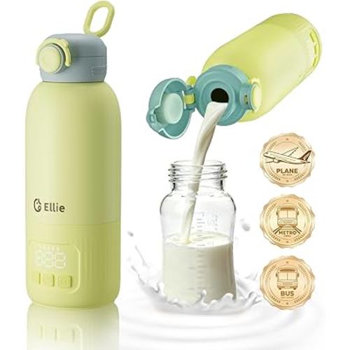 Ellie Portable Bottle Warmer for Travel, w/Reliable Warming, Extended Battery Life, Fast Heating of Breast Milk & Formula, 15 oz Large Capacity, Baby Bottle Warmer On The Go for Car & Airplane
