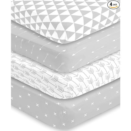 BaeBae Goods Fitted Baby Crib Sheets for Boys and Girls, 3 Pack, Soft and Breathable Jersey Cotton, Grey and White, Cute Gender Neutral Nursery Mattress Bedding, Universal Fit