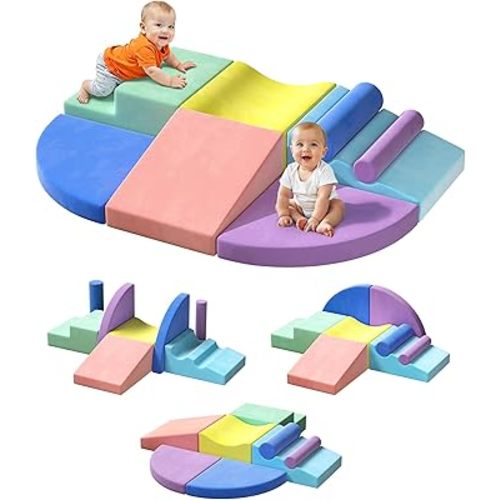 Twinkoo Extra Large 8-Piece Soft Climbing Toys for Toddlers, Foam Climbing Block Set with Jumbo Size, Boosts Motor Skills & Color Coordination, Safe Indoor Toy for Child Development