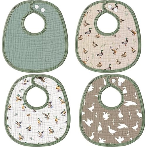 Shyyween 4 Piece Drooling Bibs for Baby Boys Girls,Soft Triple Layer Cotton Muslin, Adjustable Newborn Bibs for Drooling