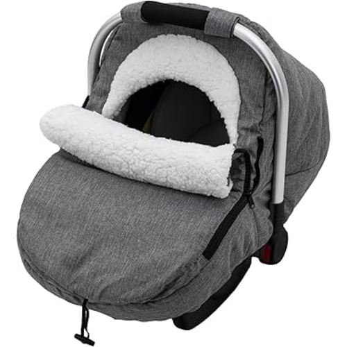 Winter Carseat Cover, Sherpa Fleece Baby Car Seat Cover for Cold Weather, Warm Snug Infant Car Seat Canopy for Boys Girls, Universal Newborn Carrier Covers Protect Baby from Snow Wind