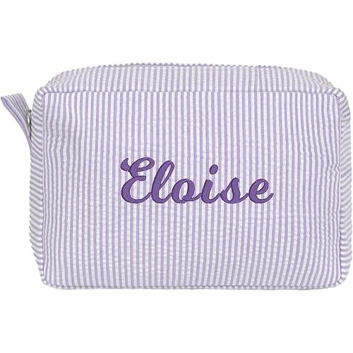 MT WORLD Cosmetic Bag Personalized Makeup Bag for Women Girls Seersucker Preppy Bridesmaid Makeup Bag Cute Aesthetic Toiletry Bag Girls Handbags Purses (Purple)