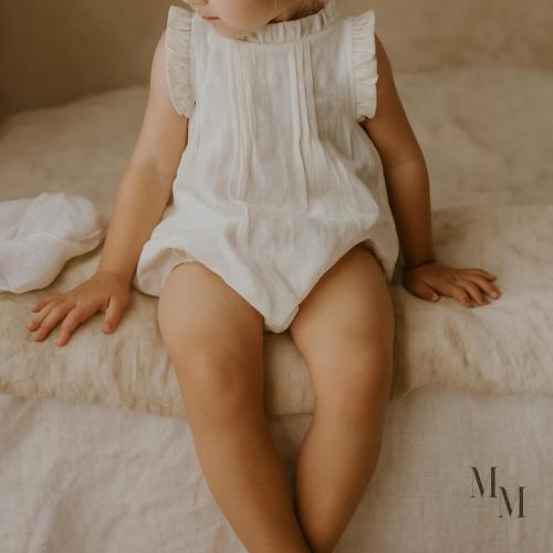 Linen Summer Onesie For Baby Girls, Ruffle Cottage Core Jumpsuit, 0 - 24 Months Linen Romper For Girls and Toddlers, Cute Photoshoot Outfit