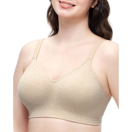 Momcozy Seamless U.S. Cotton Wireless Bras for Women, Comfortable Full Coverage Bra with Fixed Pads for Everyday Wear