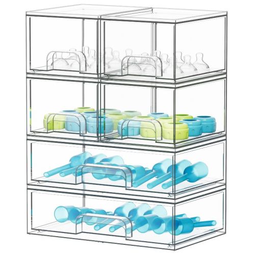 SpaceAid Baby Bottle Storage Organizer, 6-Pack Stackable Acrylic Drawer Unit with 4 Small & 2 Large Bins for Countertop, Cabinet, Vanity