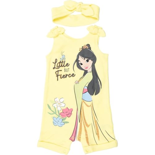 Disney Princess Rapunzel Ariel Belle Jasmine Aurora Baby Girls Snap Romper and Headband Newborn to Toddler
