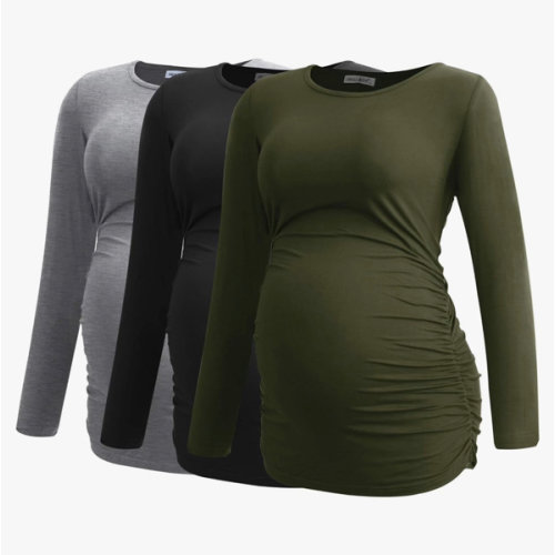 Smallshow Women's Maternity Shirts Long Sleeve Pregnancy Clothes Tops 3-Pack