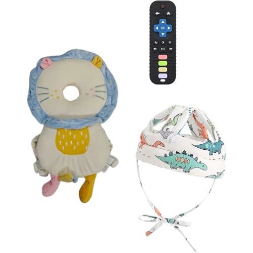 Baby Head Protector Backpack Head Protection Pillow, Baby Helmet for Crawling Walking and Baby Teething Toys 3Pcs Set