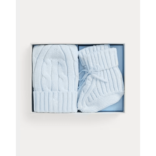 Cable-Knit Cotton Beanie & Bootie Set