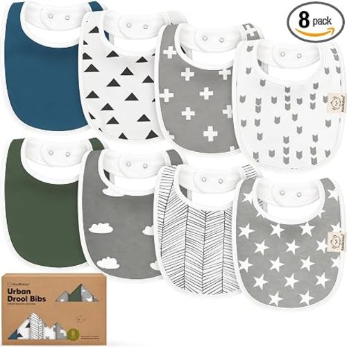 KeaBabies 8-Pack Organic Baby Bibs for Drooling and Teething (Crossroads)
