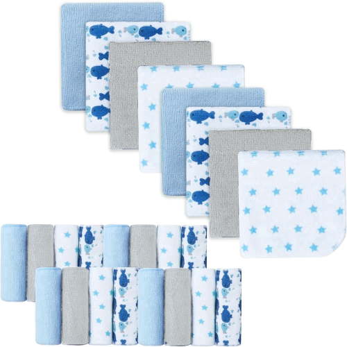 Baby Washcloths, 24Pack Baby Wash Cloths Extra Soft Ultra Absorbent, Baby Towels and Washcloths Face Towel Unisex for Boys Girls Body, 9x9 Blue Whale
