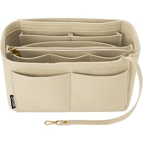 OPPOSHE Purse Organizer Insert for Handbags, Softened Felt Bag Insert Organizer for Tote, Compatible with LV, Coach, MK, Kate Spade, Goyard, Longchamp (Beige, Medium)