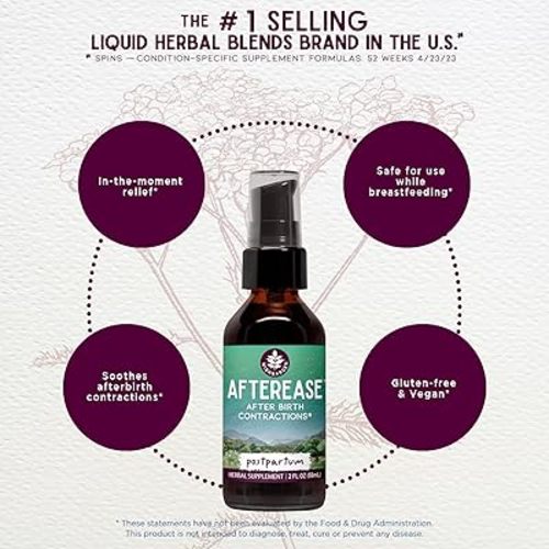 WishGarden Herbs AfterEase Drops for Postpartum Cramps & After-Birth Contractions – Liquid Herbal Supplement – Women's Postpartum Essential – 2 oz