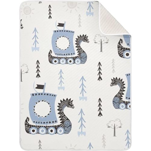 Qilmy Viking Ships Baby Blanket for Boys Girls Kids with Soft Cotton, Cute Cozy Warm Nursery Receiving Swaddle Blanket for Toddler Infant Crib, 30 x 40 Inch