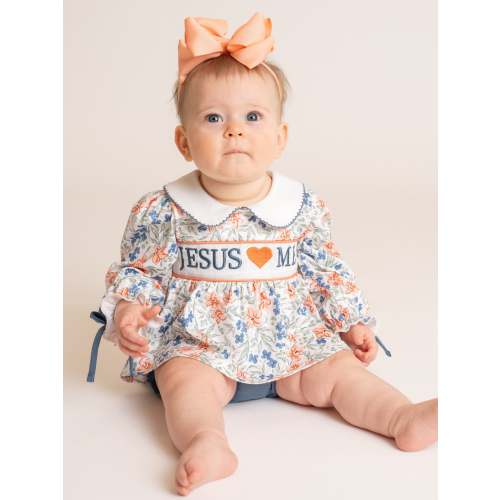 Graceful Floral "Jesus Loves Me" Bloomers Outfit