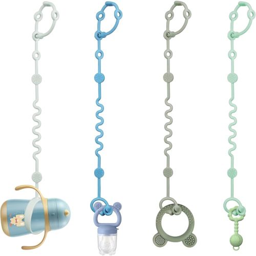 Toy Straps for Baby, Adjustable Toy Holder for Stroller Accessories, Silicone Tether Pacifier Clip, No Throw Travel Essential Leash for High Chair, Car Seat (boy-4 Pack)