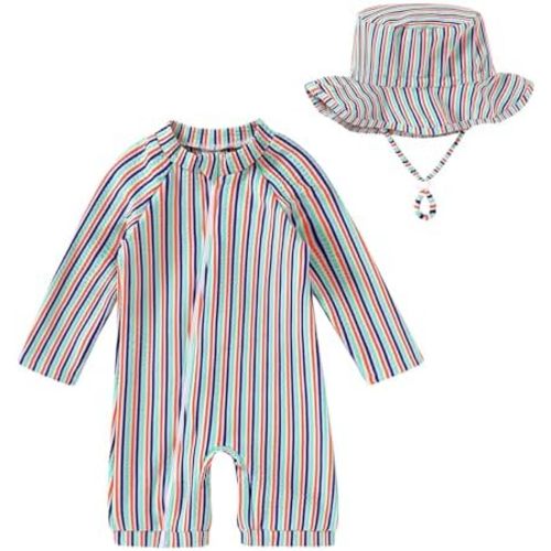 YOUNGER TREE Baby Boys Swimsuit Toddler One Piece Zipper Bathing Suit Long Sleeve Rash Guard Swimwear Sunsuit