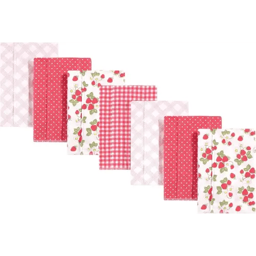 Hudson Baby Unisex Baby Cotton Flannel Burp Cloths, Strawberries, One Size