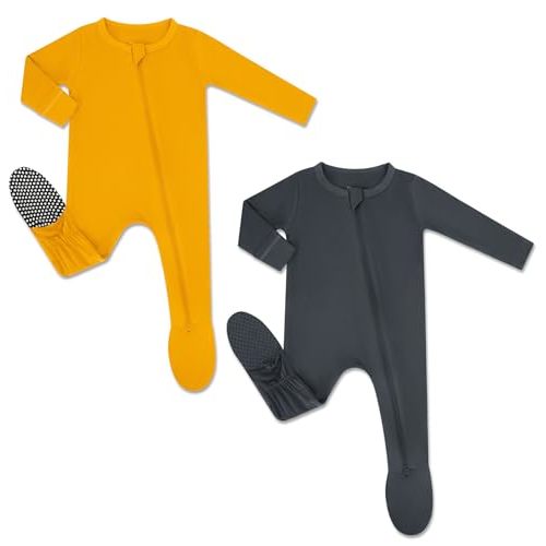 HAPIU Rayon from Bamboo Baby Footed Pajamas, 2 Way Premium Zipper, Footie for Baby Boy Girls, Newborn-24 Months