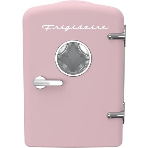 Frigidaire EFMIS171 Retro Mini Portable Personal Fridge - Ideal for Home, Office or Dorm - Includes Carrying Handle, AC/DC Wall/Car Charger (Pink)