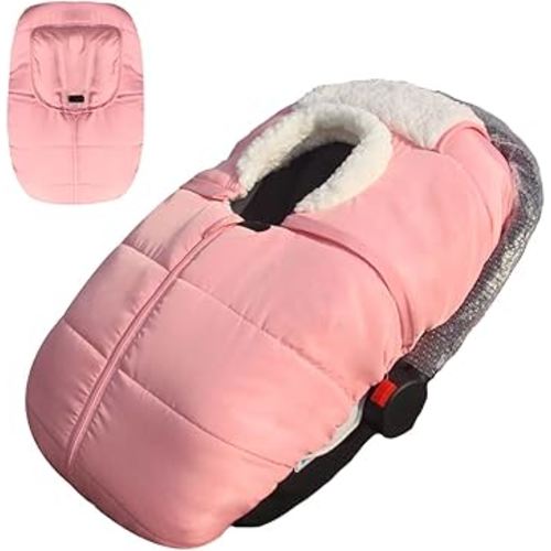 Winter Baby Car Seat Cover - Infant Carseat Bunting Bag Blanket Keep Baby Warm for Newborn Boys Girls- Cold Weather Insulated Windproof Carrier Canopy for Travel (Pink)