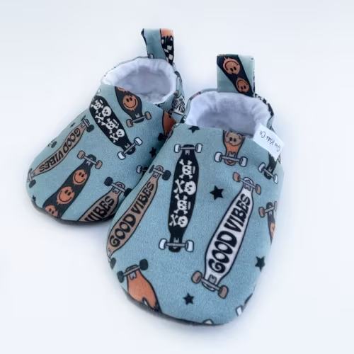 Skateboard Baby Moccasins: Handmade Vegan Soft Sole Slippers