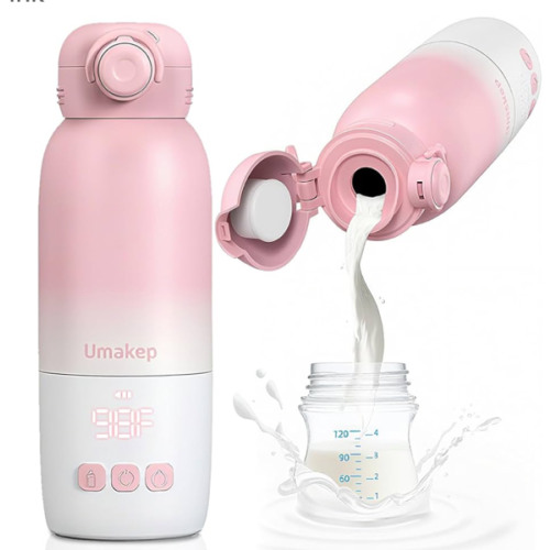 Portable Bottle Warmer, Large 12oz Capacity with Dual Heating Modes for Breast Milk & Water, Smart Temperature Control, Long Battery Life, Bottle Warmer for Outdoor, Airplane & Car Travel, Pink