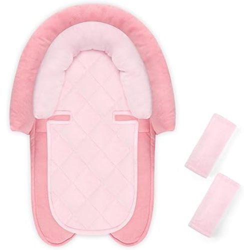Pea Pod Baby Car Seat Head Body Support & Strap Covers, 2 in 1 Infant Car Seat Insert, Reversible Soft Breathable Newborn Cushion Pads for Preemie, Perfect for Baby Carseats, Strollers, Swings (Pink)