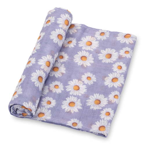 LollyBanks Baby Blanket, 100% Cotton Muslin Swaddle Blanket, Soft Baby Girl Blanket 47 x 47 Inches, Nursery Swaddling Blankets for Girls, Baby Essentials, Registry (Daisy Print)