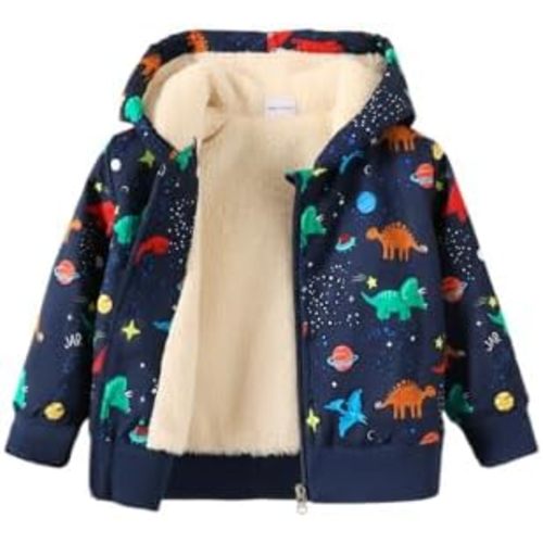 Baby Boys Fleece Jacket Cartoon Dinosaur Hooded Outerwear Toddler Fall Winter Warm Clothes
