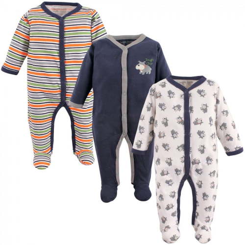 Luvable Friends Baby Boy Cotton Snap Sleep and Play 3pk, Dog, 6-9 Months