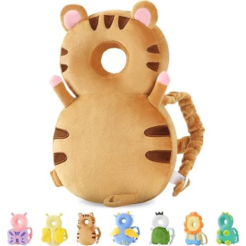 JunNeng Baby Head Protector Backpack, Toddler Walking Fall Head Protection, Brown Tiger