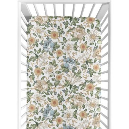Sweet Jojo Designs Girl Baby Fitted Crib Sheet Vintage Floral Blue and Yellow